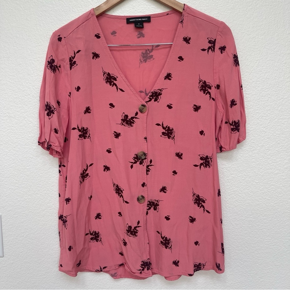 Something Navy Button Front Blouse Size M